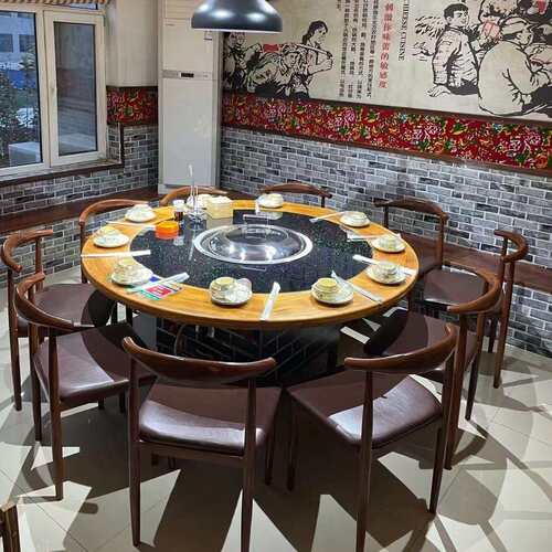 商用餐饮柴气两用铁锅炖餐桌东北地锅鸡自吸净化无烟灶台桌子