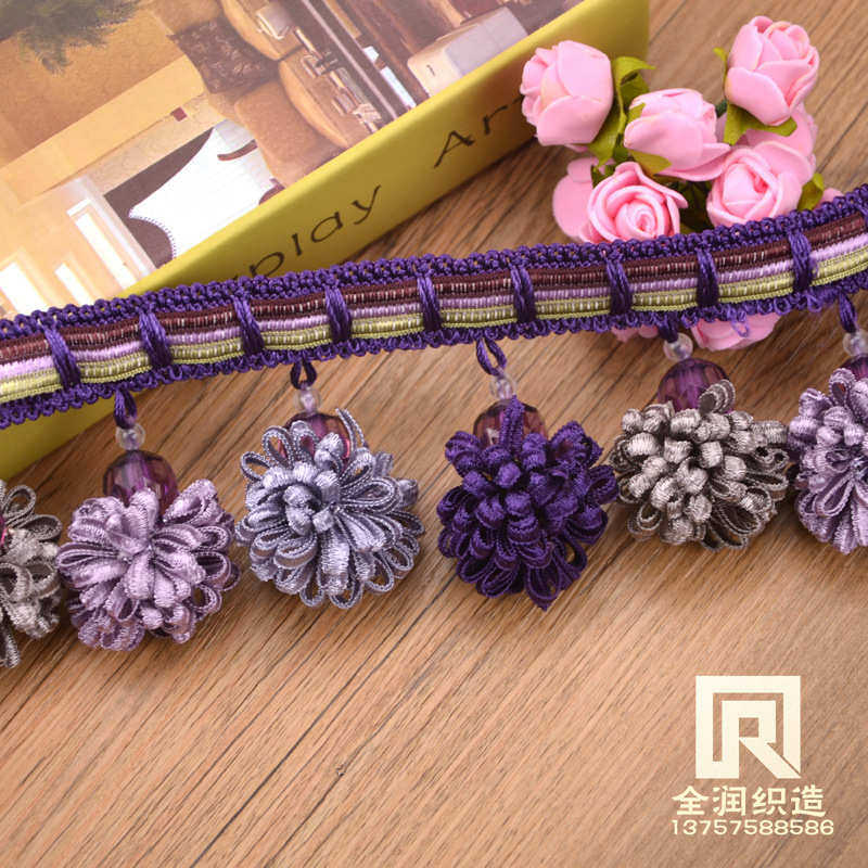 柯桥 厂家货源窗帘花边辅料 帘头多色大草莓吊穗流苏花边