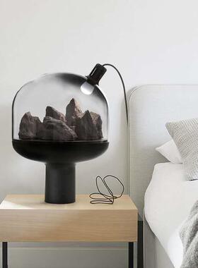 新中式艺术玻璃客摆件DM台灯代简约卧室设厅计意师装现饰创假山台