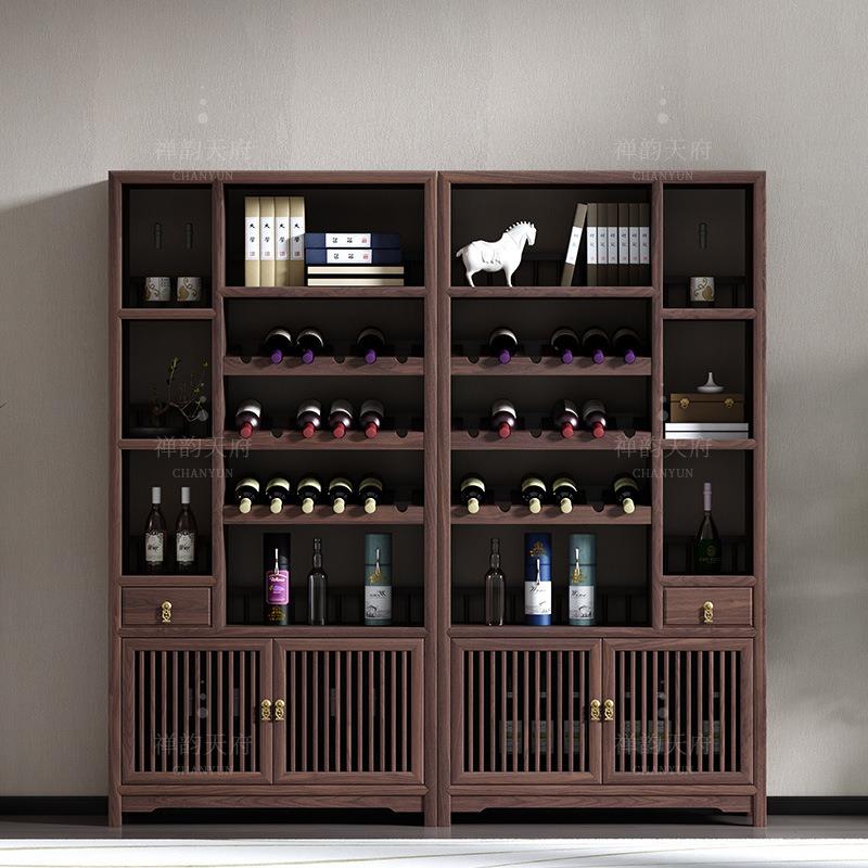 新中式家具实木酒架红酒柜榆木博古酒庄酒窖带灯展示架隔断柜