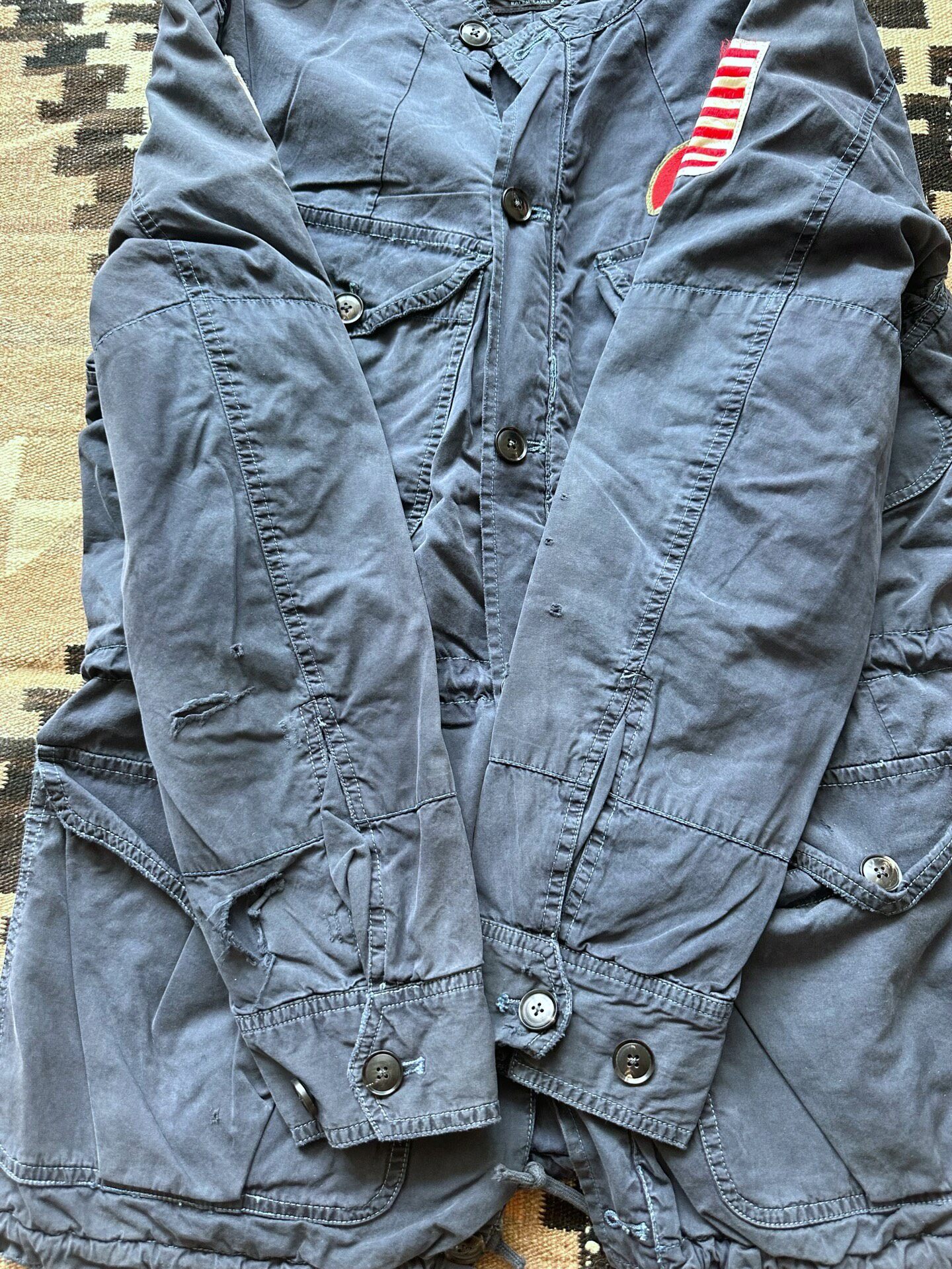 RRL Distressed Military Patch Jacket — detail