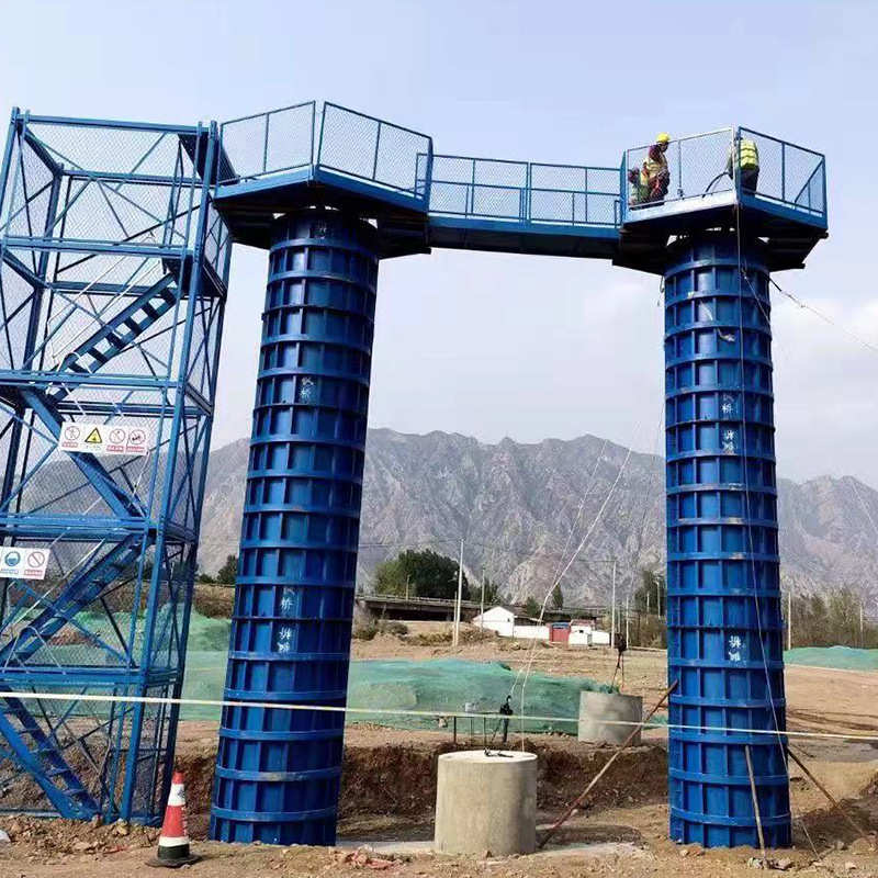 高架桥梁施工墩柱防护平台 圆柱墩组装式安全梯笼 墩柱施工平台