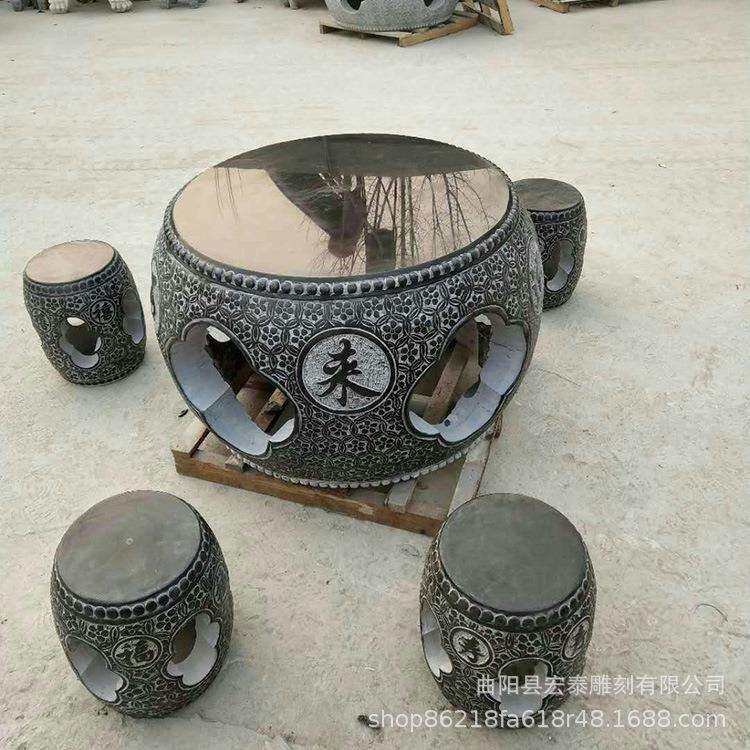 厂家石桌石凳大理石桌椅青石鼓形石桌凳仿古室外庭院花园摆件