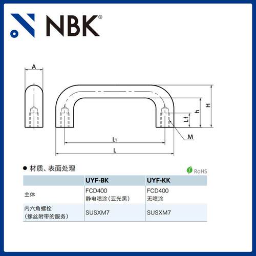 NBK UYF 铸铁柜拉手内螺纹铸铁制FCD400 100mm-140mm机械厂家直供