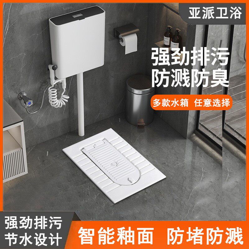 陶瓷一体蹲便器带盖防臭大便器带冲水箱组合家用卫生间存水弯蹲厕