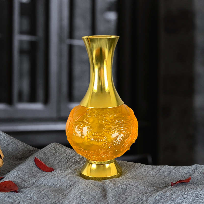 富贵宝瓶琉璃玉瓶工艺品浮雕水晶水瓶花瓶摆件家居供瓶供杯摆设品