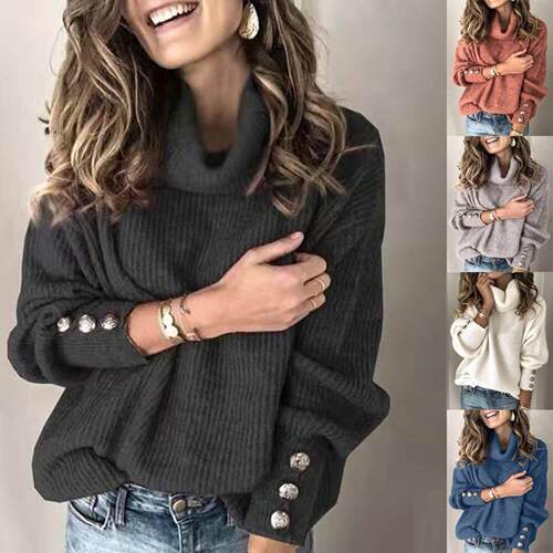 Sweater, high neck knit sweater, women's pullover