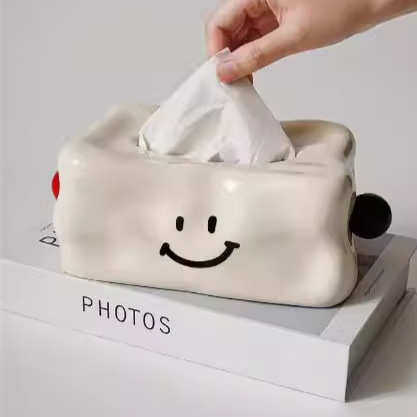 奶油风创意童趣陶瓷可爱笑脸烟灰缸双耳抽纸收纳盒民宿桌面三件套,节庆用品/礼品,时尚烟灰缸,淘宝优惠券,粉丝福利购,淘宝优惠卷