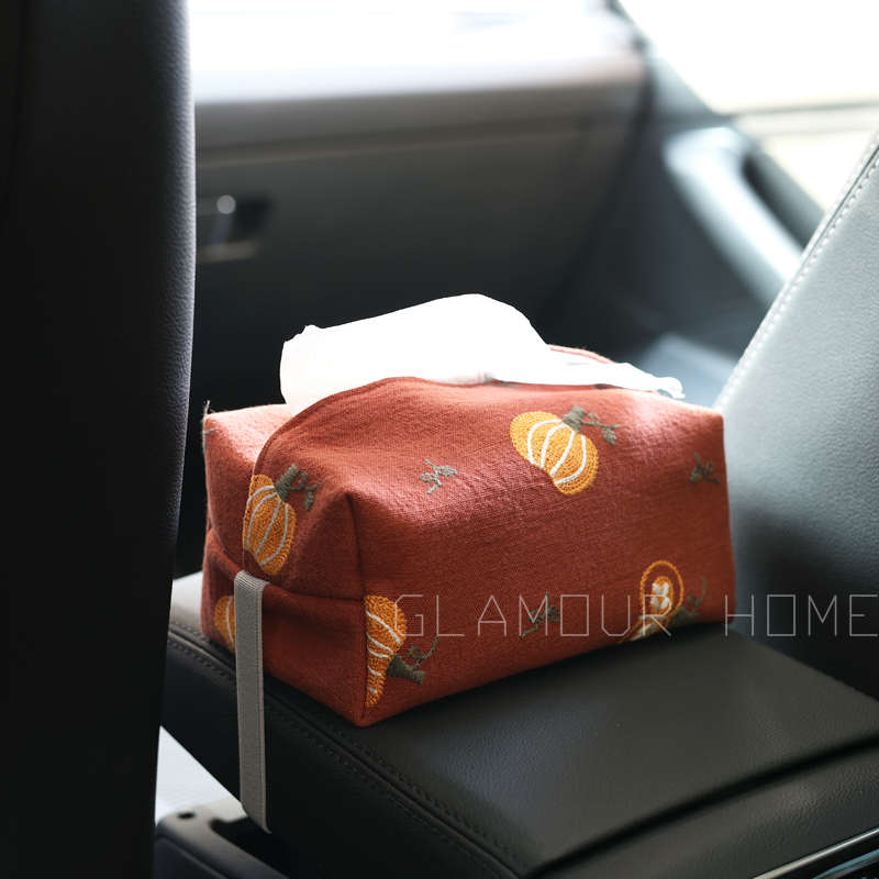 刺绣棉质布艺纸巾盒餐桌抽纸袋车载可挂餐巾纸收纳袋有型立体马小