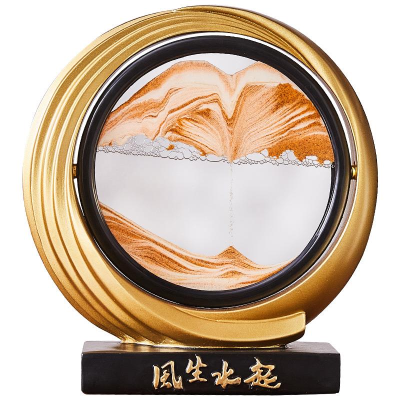 风生水起旋转流沙画桌面摆件新中式艺术客厅酒柜装饰乔迁开业礼品