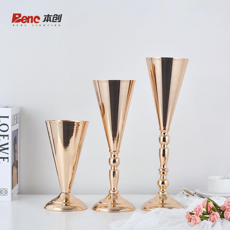 创意婚礼布置花器酒店家用餐桌装饰水晶花瓶铁艺工艺品摆件
