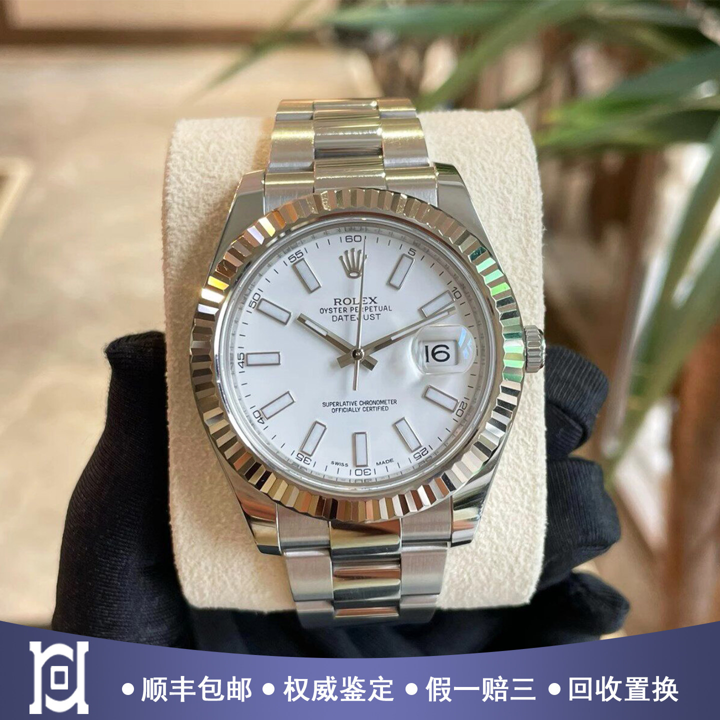 劳力士日志型41mm精钢18k白金圈98新正品自动机械男表116334白盘