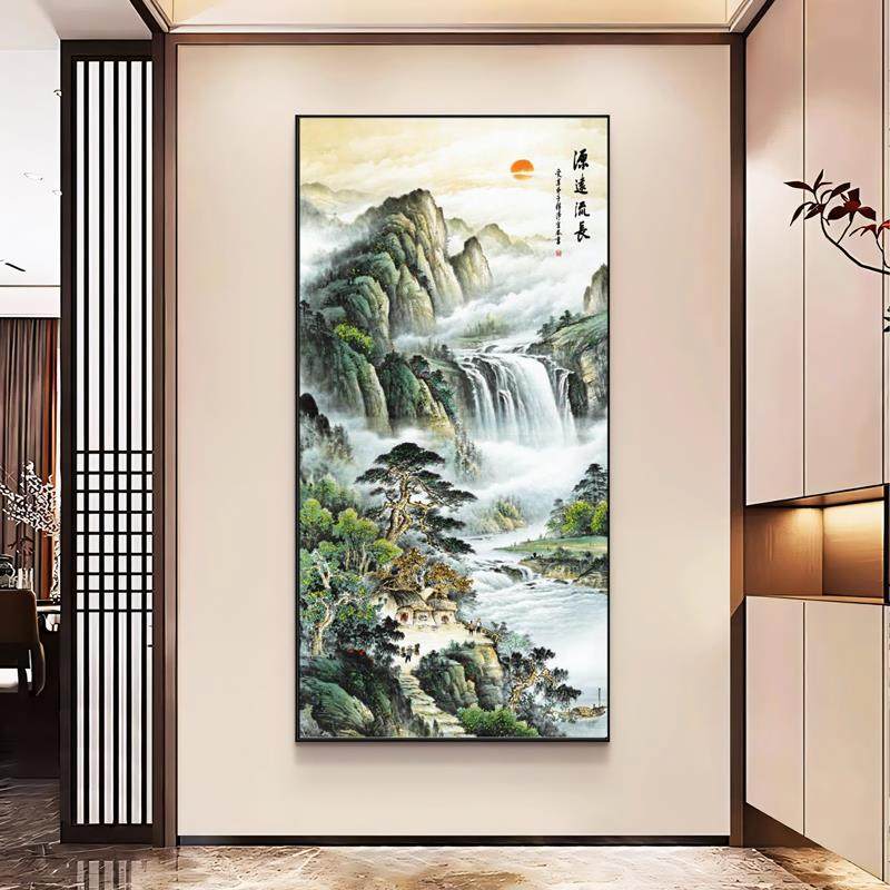 入户正对门玄关装饰画新中式客厅走廊风景山水轻奢高级感竖版挂画,家居饰品,现代装饰画,淘宝优惠券,粉丝福利购,淘宝优惠卷