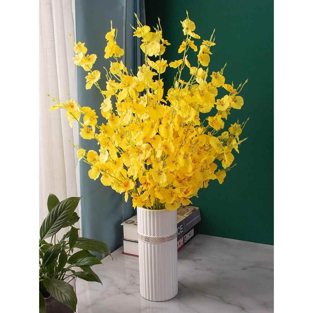 跳舞兰花假花高品质带花瓶黄色客厅电视柜餐桌插花束摆件摆设