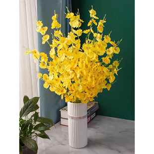 跳舞兰花假花高品质带花瓶黄色客厅电视柜餐桌插花束摆件摆设