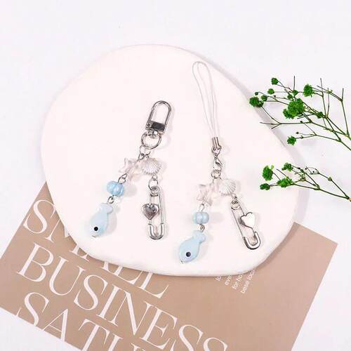 Y2K Phone Charm Bow Heart Star Keychain Pendant Kawaii Key