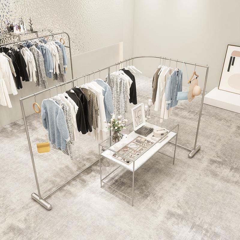 服装店展示架落地转角创意女装店中间架子中岛陈列道具不锈钢拉丝