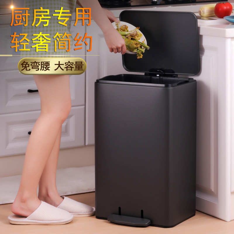免弯腰厨房专用垃圾桶家用大号大容量带盖2025新款不锈钢卫生桶