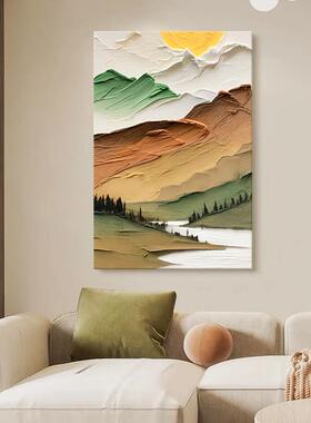 网红油风装山水风景纯手奶绘油客厅饰画抽象厚玄关手画工丙烯肌理