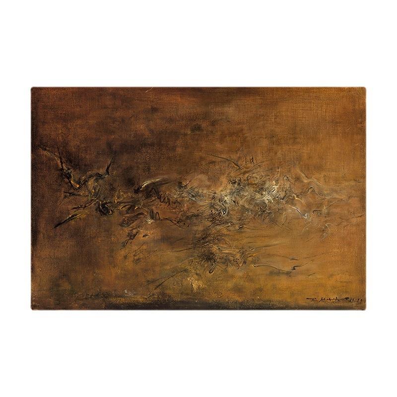 赵无极抽象画中式复古侘寂风壁画横版客厅沙发背景墙轻奢装饰画