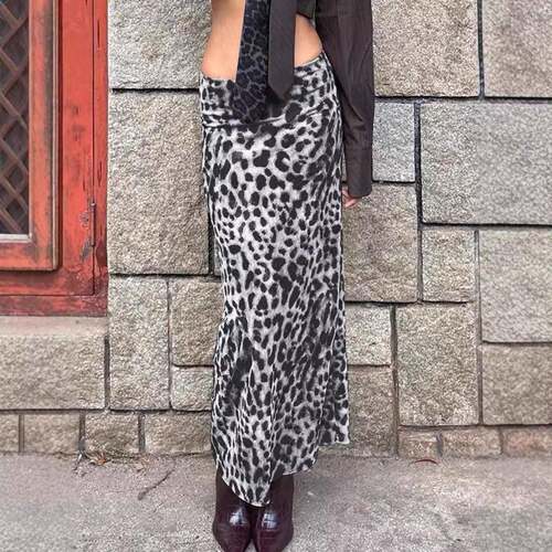 Leopard Print High Waist Maxi Skirt Womens 2025 Summer