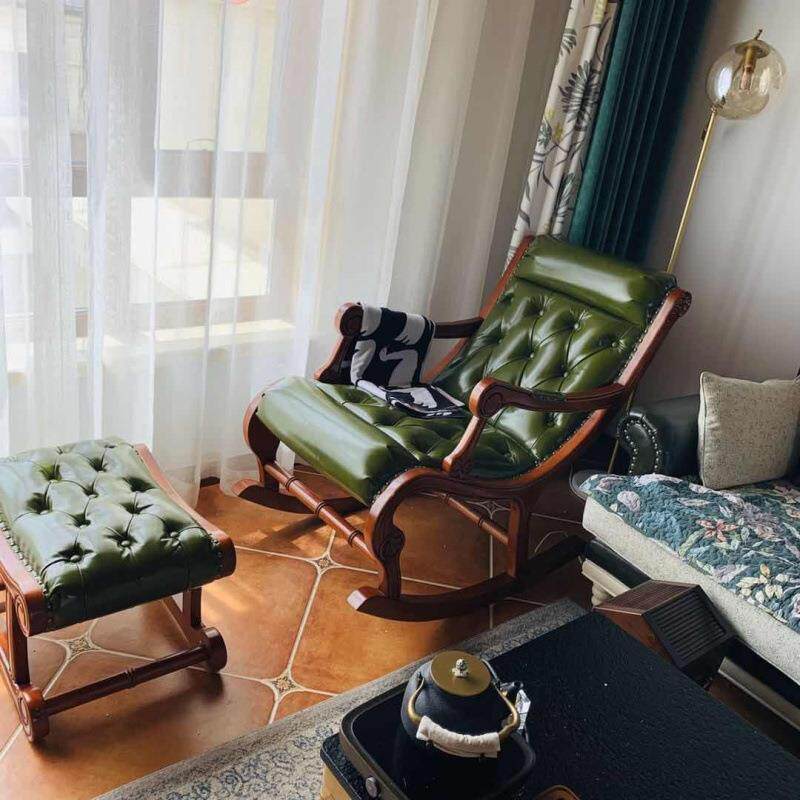 美式实木阳台懒人摇摇椅家用休闲躺椅子老人欧式客厅卧室单人沙发