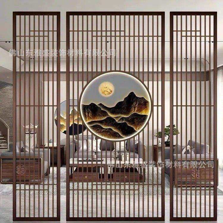 简约现代铝合金屏风隔断墙入户玄关酒店办公室立柱条格栅装饰加工