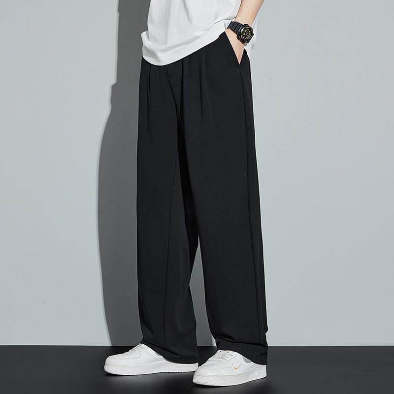 Kuvine秋季垂感松紧腰针织西裤直筒裤男款潮流高级感黑色休闲裤子