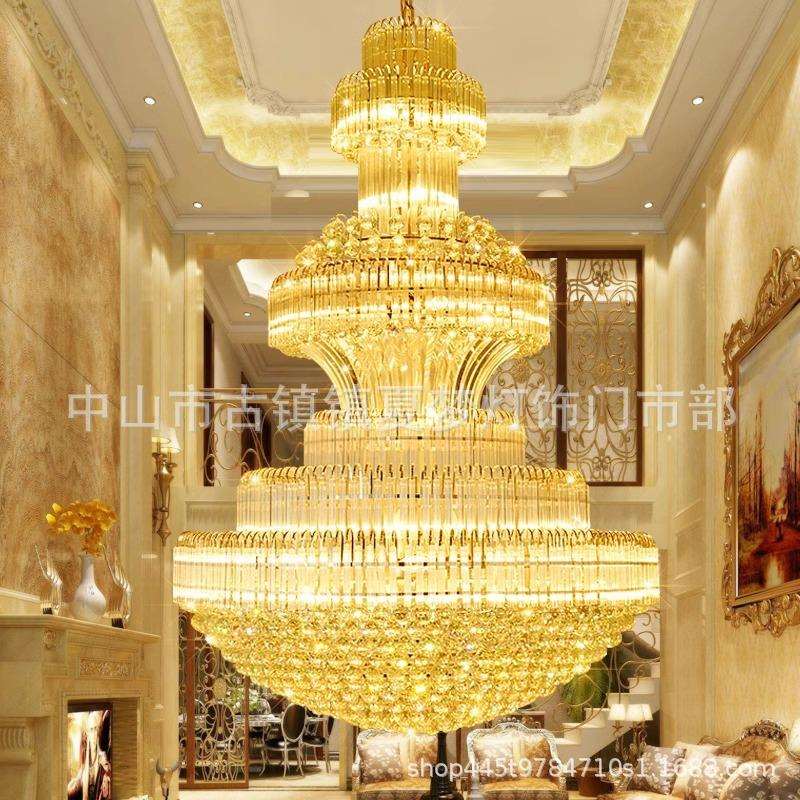 奢华欧式复式楼大吊灯酒店大堂楼中楼楼梯长吊灯别墅客厅高水晶灯
