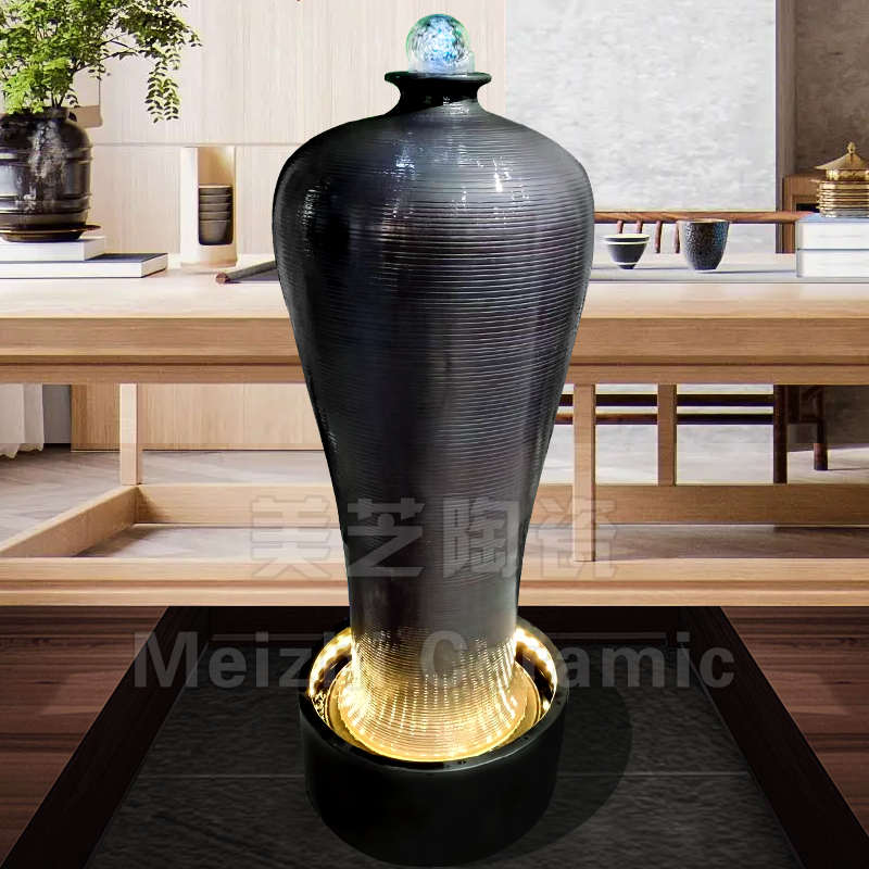 办公室轻奢陶瓷流水生财摆件循环水系花瓶喷泉陶罐鱼缸会所加湿器