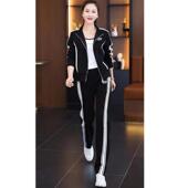 休闲阔腿裤 黑色运动服套装 洋气显瘦立领开衫 新款 两件套 女2025春季