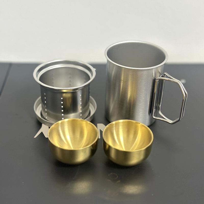 新款户外304不锈钢茶具套装野餐露营旅行便携式喝茶喝水杯子套装