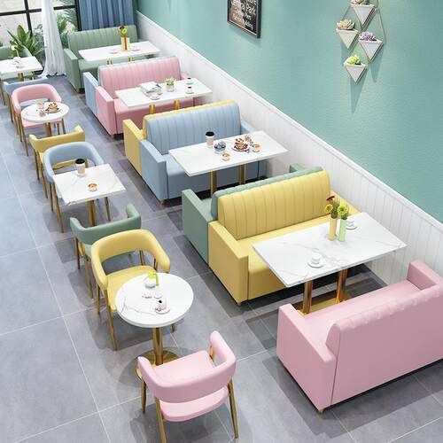 奶茶店桌椅网红餐厅咖啡厅靠墙卡座沙发餐饮小吃店甜品店桌椅组合