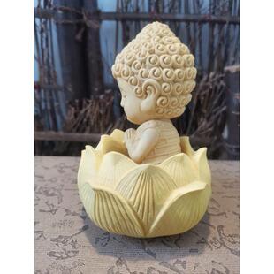 大黄杨工木宝宝莲花艺蕴铭木底叶公室摆件菩办萨茶宠艺品车载家居