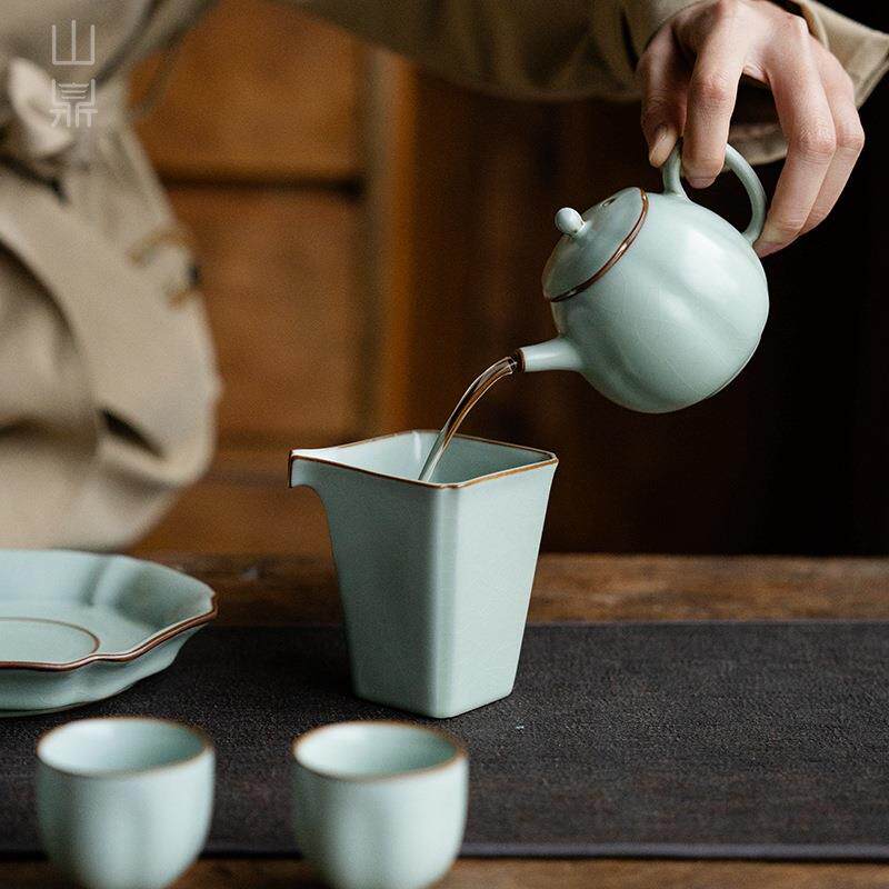天青汝窑开片茶壶家用可养泡茶器泡茶壶南瓜壶花边壶梨壶手抓茶壶