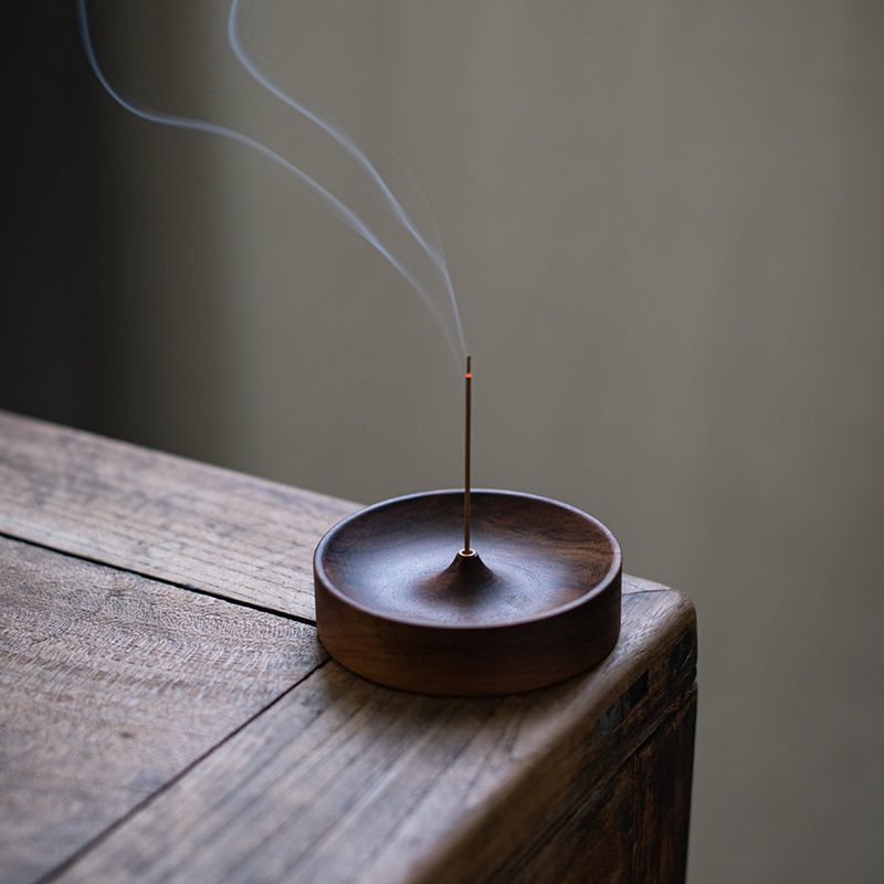胡桃木北美线香茶道圆形香炉香插