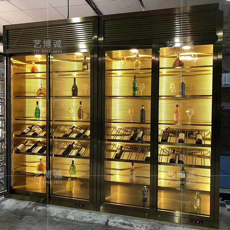 别家恒庭墅酒窖计1198效果图酒庄恒设温湿酒柜不锈钢六开门酒柜设