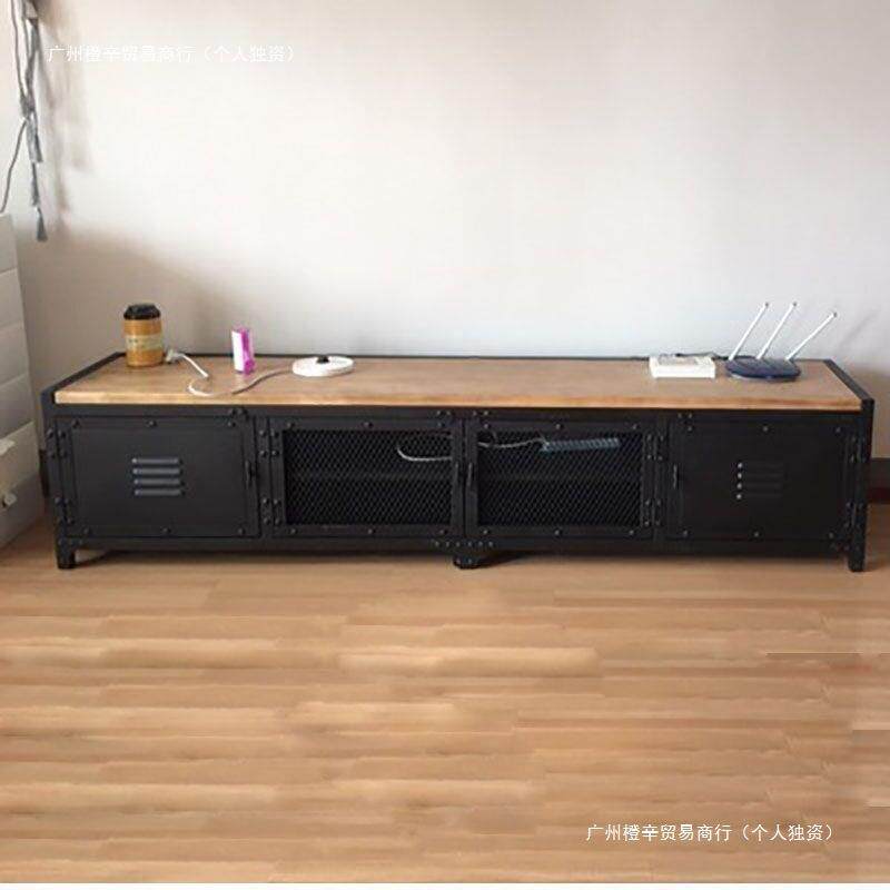美式家具客厅铁艺电视柜工业风复古实木电视柜矮柜地柜储物柜