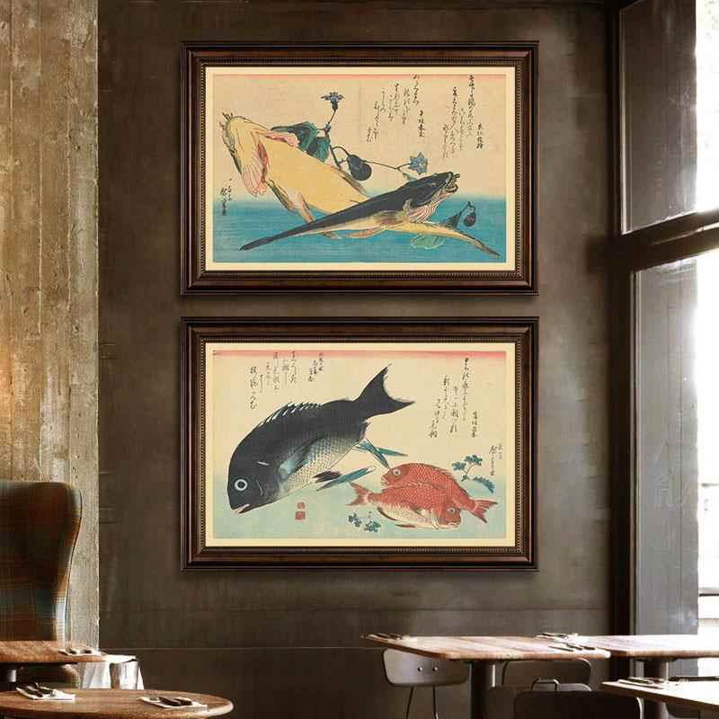 日式刺身三文鱼装饰画日本料理寿司酒屋餐厅挂画民宿鱼类艺术壁画图片