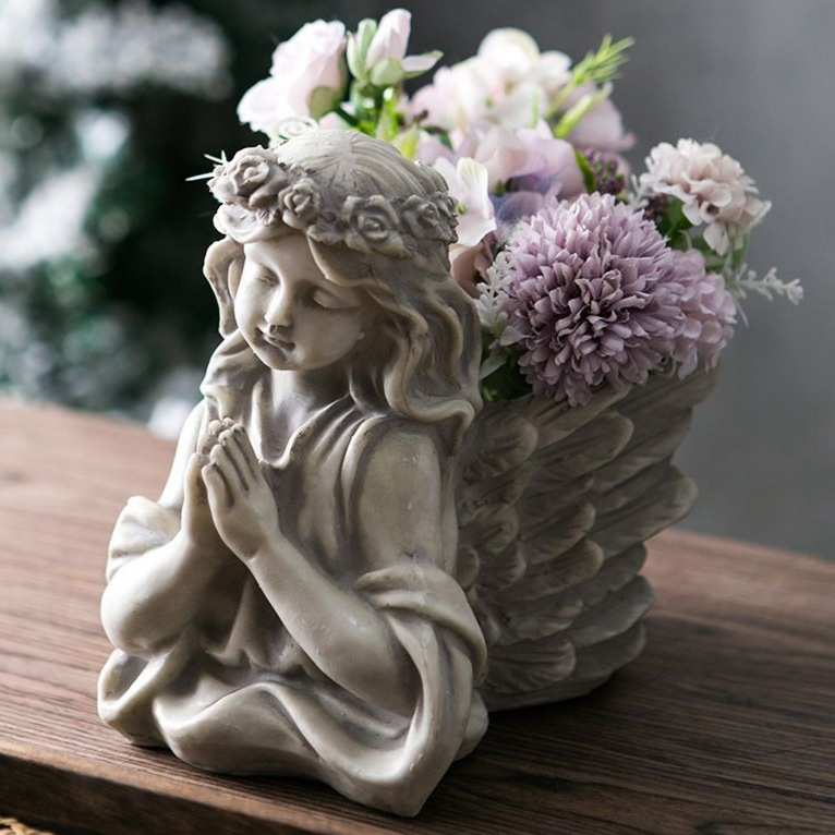 欧式户外花园天使花盆庭院装饰树脂工艺品花仙子雕像创意摆件