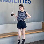 设计感百搭上衣女气质高级感休闲舒适牛仔短裤 Rixo Kelly条纹无袖