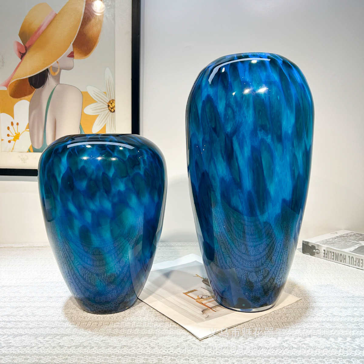 电视柜高级中式创意博古架孔雀花瓶摆件新口径样板间工大翎手琉璃