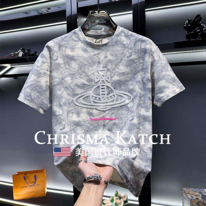 出口美国⭐Chrisma Katch~高端腰果花短袖时尚夏季刺绣透气半袖