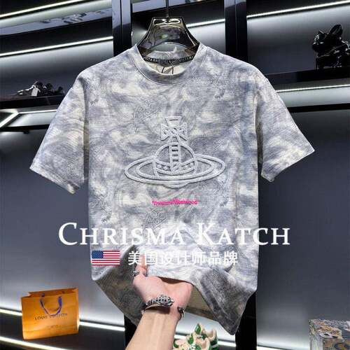 出口美国⭐Chrisma Katch~高端腰果花短袖时尚夏季刺绣透气半袖