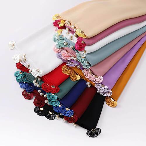 Solid Chiffon Scarf Thin Flower Shawl 纯色雪纺纱巾薄花朵披肩