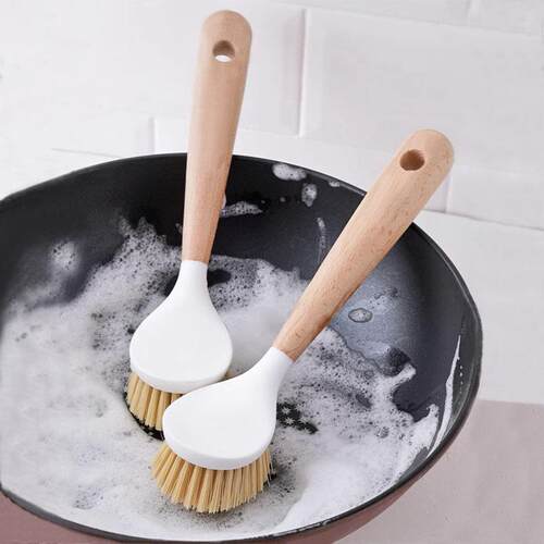 Wooden Pot Scrubber with Long Handle, Multi-functional Kitch