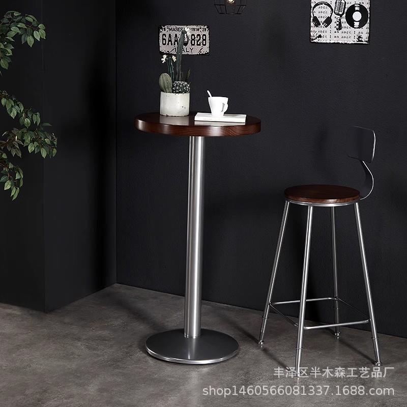 美式乡村酒吧高脚圆形吧桌loft铁艺复古高脚咖啡桌工业风吧台桌椅