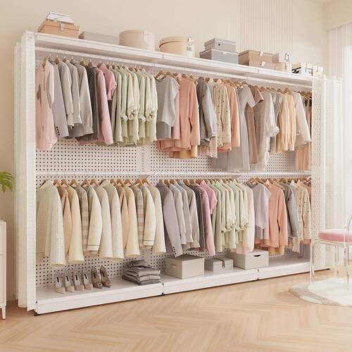 洞洞板衣柜一体卧室家用简易组装金属框架衣帽间防尘帘挂衣柜衣橱