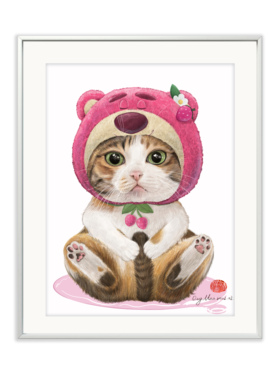 国潮艺术家 清猫绘《萌猫草莓雄》限量版画餐厅玄关客厅挂画