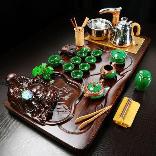 厂家砂紫茶具套装AL593884四合一整磁套茶具电炉盘流水茶茶海茶台